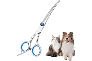 DGUSO Forbici Toelettatura Cani, Forbici Curve per Cani, Forbici per Cani, Toelettatore per Gatti, Forbici per Toelettatura Gatti per Tagliare Peli di Animali Domestici e Cani (Blu)