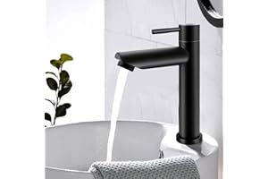 KAMANAN Armatura do zimnej wody, czarna stal nierdzewna, armatura umywalkowa, armatura łazienkowa, armatura do zimnej wody, ceramiczny rdzeń zaworu, armatura umywalkowa, kran zimnej wody z wężem przyłączeniowym (A)