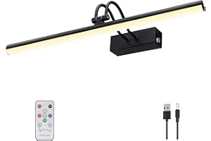 RAIFOOLLY Picture Light, 16in Battery Operated Picture Lights for Paintings,Metal Remote Control Display Art Light with Timer and Dimmable for Wall Painting,Frame, Portrait, Dartboard(Black)