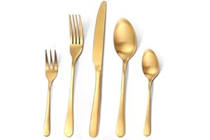 Targzier Besteck Set für 6 Personen Goldenes,30 teilig Titanium Gold Essbesteck Set inkl. Messer,Gabel,Löffel,Besteck Set Gold aus Edelstahl,Spülmaschinenfest(Matt Gold)