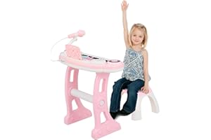 Maxmass 37 Keys Kids Piano Keyboard, Toddler Electric Piano with Stool, Microphone, Flashing Lights, Music Score, Record and Playback, Musical Instrument Electronic Keyboard for Boys Girls (Pink)