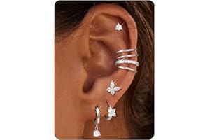 DOCHAIS Dochai 7 par kolczyków ze srebra próby 925 dla kobiet, kolczyki kreoles zestaw kolczyków z fałszywymi kolczykami do uszu Helix chrząstki Tragus Conch kolczyk srebrny złoty