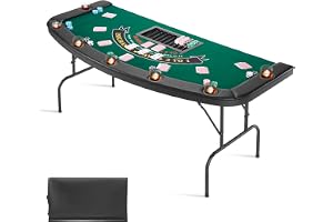 VEVOR Vikbart pokerbord, 7 spelare 72 tum fällbart kasino fritidsbord med vadderade skenor och mugghållare, halvovala bärbara spelbord med filt och metallben, för Texas Hold'em Game och Blackjack