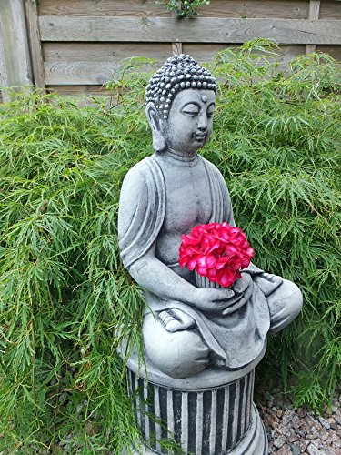 Stein BUDDHA Feng-Shui Steinfigur grau / anthrazit Patiniert massiv Skulptur Garten Deko Frostfrei Neu - 2