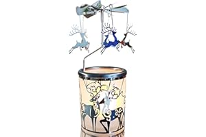 kingnero carousel candle rotary candle holder Christmas snowflake spinning candleholder metal tea light holder candlestick for home decoration or relatives and friends gift (Silver reindeer)