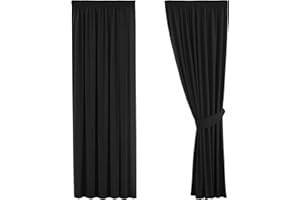 H.Versailtex Super Soft Blackout Pencil Pleat Black Curtains Thermal Insulated Panels Room Darkening & Energy Saving Window Drapes for Bedroom with Two Free Tiebacks - 66" Width x 72" Drop, 2 Panels