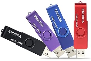 ENUODA Lot de 4 Clé USB 64 Go Grande Vitesse USB 3.0 Flash Drive Stockage Rotation Disque Mémoire Stick (Mixte Couleur:Rouge Noir Bleu Violet)