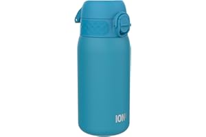 ION8 Butelka na Wodę dla Dzieci ze Lekki Stali, 400 ml/13 oz, Nieocieplany, Szczelna, Łatwa do Otwarcia, Bezpieczny Zamek, Można Myć w Zmywarce, Składany Uchwyt, Łatwa w Czyszczeniu, Niebieski