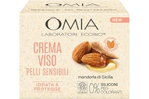Omia, Crema Viso Idratante alla Mandorla di Sicilia, Idrata e Protegge la Pelle, Formula Lenitiva Senza Siliconi e Coloranti, Adatta a Pelli Sensibili, 75 ml