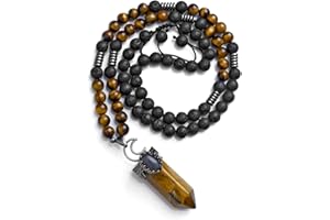 Jovivi Amethyst Lava Stone Anxiety Mala Prayer Beads Yoga Meditation Long Necklace Purple Gemstone Healing Crystal Point Pendant Women Men Jewellery