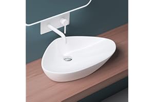 Mai & Mai Bathroom Sink Basin Countertop Wash Basin | Ceramic White Irregular | WDH: 59x39x13cm | Modern Design Bathroom Vessel Sink | Nano-coating Brüssel215