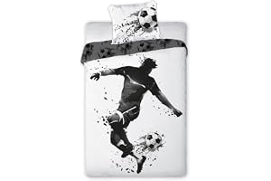 texpot Sängkläder, 140 x 200 + 70 x 90 cm, fotboll, sport, boll, bomull, dragkedja