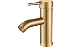 kisimixer Robinet Salle Bain Monocommande Mitigeur Lavabo, Robinet Lavabo Salle de Bain Acier Inoxydable, Réglable Chaud et Froid, Aérateur Amovible, Or Brossé Laiton
