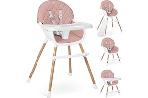 Nukido Lilo High Chair Baby High Chair Dining Chair 3-in-1 Removable Tray Adjustable Safety Belt Stable Easy Care Baby High Chair from 6 Months Lilo White Pink