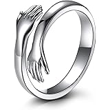 ZBOMR Anello in Argento Sterling con Abbraccio, 925 Argento Romantico Abbraccio Mani Abbraccio Anello Aperto per Donna Uomo C