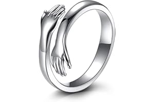 HMOOY Anneau de Câlin, Bague Câlin Ajustable en Argent Sterling 925 Bague Ouverte Mains Enlacées en Argent Couple Câlin Anneaux Bague de Promesse pour Anniversaire Bague D'amour pour Femme
