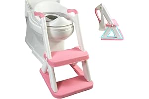 DEANIC Riduttore WC Bambini per Ragazzi E Ragazze, Riduttore Water Bambini Struttura Triangolare, Riduttore WC per Bambini Con Scaletta (Rosa)