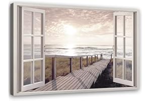 Feeby Cuadro en Lienzo vista de la ventana Paisaje 90x60 cm 1 Pieza Modernos Impresión Artística Calidad Fotografica Imagen Decoración de Pared Salon Dormitorio Cocina Oficina Pasillo Beige