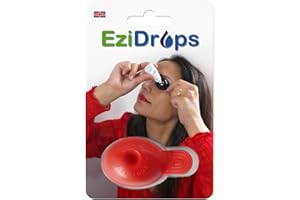EziDrops - Eye Drop Dispenser Aid - Easy Eye Drop Applicator for Nozzle Head Bottles - Safe & Easy Vision Care (Red)