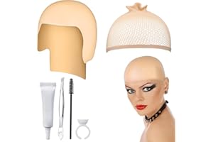 KEWUF Gorro Calvo de Látex, Calva Disfraz, con Redecilla y Herramientas para Usarla, Gorro Peluca Cabeza Calva para Adultos, Gorro Calvo de Maquillaje, Gorro de Peluca Cosplay Carnaval Halloween