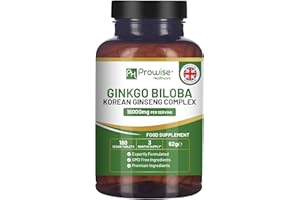 ‎PH PROWISE HEALTHCARE Ginkgo Biloba und Koreanischer Ginseng Tabletten 16000 mg 180 vegane Tabletten | Hergestellt in Großbritannien von Prowise Healthcare