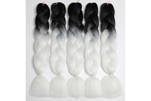 ‎SHOWJARLLY ShowJarlly Jumbo Braid Kunsthaar Haar, Ombre Braid Extension, 24 Zoll Kanekalon Haar Flechten Extensions 5 Stücke Für Crochet Twist Flechten Haar Box Braid Zum Einflechten Zöpfe Schwarz-Weiss#