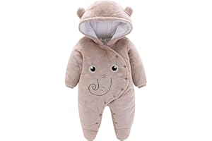 JiAmy Newborn Baby Winter Hooded Romper Fleece Snowsuit Jumpsuit Cartoon Cat Outfits 0-12 Months