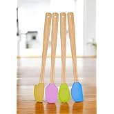Deconox 4 Adet 4 Renk Ahşap Saplı Pastel Renkli Isıya Dayanıklı Silikon Spatula Seti Mutfak Seti Renkli Kaşık Spatula (CANLI 