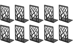 Book Ends, Bookends Heavy Duty, INNÔPLUS Book End Holder for Shelves, Metal Bookend (Black 5 Pair) for Office and School, Decorative Tree Unique Design Book Stopper for Gift, Book Binder and Dividers