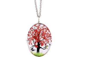 YAZILIND Getrocknete Blume Halskette Leben des Baumes Schmetterling Oval Glas Medaillons Anhänger Kette Halsketten für Frauen Mädchen Geburtstagsgeschenk Schmuck