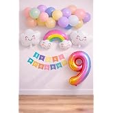 9 Year Old Rainbow Cloud Concept Birthday Party Celebration Set