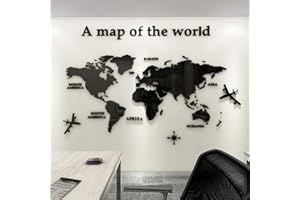 GUANGMU Pegatinas de Pared 3D DIY Mapa del Mundo Pegatina Pared Murales Stickers Mapa Adhesivo Decorativo de Pared para Salón, Dormitorio, Habitación （A Negro - XXL:280x183cm）