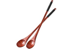 Amabro 2 cucchiaini da caffè in legno con manico lungo, da 19 cm, per mescolare il miele, con manici antiscivolo, utensili da cucina per mangiare zuppe, marmellate, dessert, gelati
