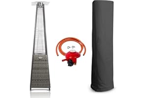 BU-KO Chauffage Gaz Terrasse | Extérieur: Jardin, Camping, Barbecue | rotin gris 13kw Radiateur de Conception pyramidale au Propane - 13kw | Roues | Cheminée en Acier Inoxydable GPL