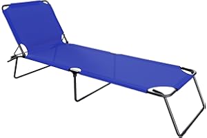 Arreditaly Lettino Pieghevole Prendisole Senza Tettuccio Parasole Schienale Reclinabile Regolabile Struttura In Metallo Nero Sedia Sdraio Per Spiaggia Mare Giardino Piscina 187 x 53 x 24 Cm (Blue)