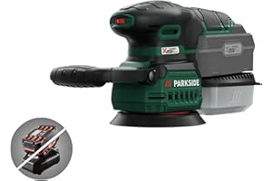 KOMPERNASS PARKSIDE Parkside - Lijadora orbital inalámbrica de 20 V con cómoda orientación y asas ergonómicas con equipo de agarre suave antideslizante Almohadilla de lijado