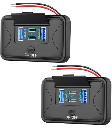 KKMOL Presa USB 12V Per Auto E Camper Con Voltmetro LED - Ricarica Rapida 72W, 2 Porte QC3.0 E 1 Porta PD3.0 Tipo C, Interruttore E Copertura Antipolvere