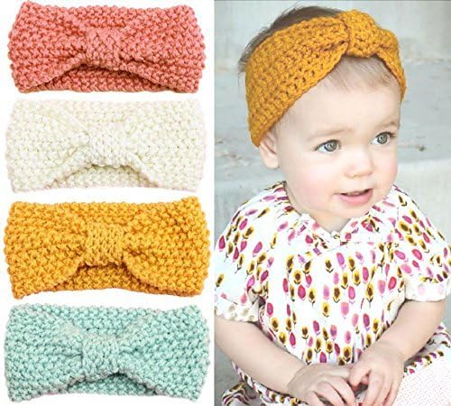 Urbun Fashion Baby Headbands Wool Knitting Fabrics Turban Hairbands for Kids (4 Pack)