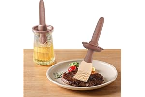 BULANGDE Bouteille Huile Olive Verre 200ml avec Pinceau Cuisine Silicone,Sauce Basting Brush Résistant Chaleur Patisserie Barbecue Cuisson Alimentaire,Oil Bottle Flacon Recipient Distributeur (Khaki)