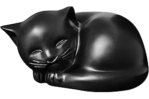RAYNA GAMES Cat Sleeping Urn Memorial Keepsake for Cat Ashes, Funeral and Cremation Urn (Black)