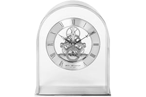 WM WIDDOP Silver Arch Mantel Clock with Skeleton Mvmnt