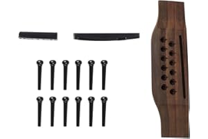 LIEBEWH 15 Pezzi Set 12 Corde per Chitarra Ponte per Chitarra in Palissandro Ponte Dado Sella Accessori di Ricambio per Chitarra con Perno Nero