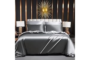 LUOFANFEI Juego de Funda Nordica Gris Cama 135/150 Saten Sábanas de Seda Satinada de Brillo Lustroso Juego de Funda de Edredón 240x220 y Fundas Almohada (50x75cm)