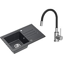 Lavello Nero Per Cucina Lavello Da Cucina In Granito - Nero, 50x47 Cm, Resistente Al Calore Lavandino Da Esterno - Foto 8