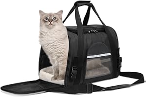 APKOL Sac Transport Chat, Caisse de Transport Chat Respirant et Pliable, Sac de Transport pour Chat avec Bandoulière Réglable, Cage Chat Convient aux Chats et aux Petits Chiens, (Noir, Moyen)
