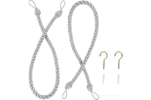 Hicello 2 PACK 68cm Curtain Tie Back | Twisted Cord Curtain Rope | Simple Window Drape Modern Curtain Holdback - Grey