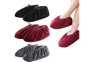 JTKREW 3 paia di copriscarpe in tessuto di flanella - Lavabili, riutilizzabili e impermeabili | Antiscivolo e adatti alla maggior parte delle scarpe unisex per adulti | 32*12CM (fino alla taglia 45).