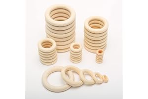 POXIAOER 120x Wooden Rings for Crafts Macrame, Macrame Wooden Rings for Pendant DIY Jewellery-Making Accessories, Natural Wood Hoops 50mm 40mm 30mm 20mm 15mm