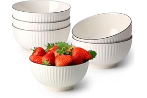 NUTRIUPS Ceramiczne miski na płatki śniadaniowe, 750 ml, 15,2 cm, białe miski do serwowania misek na śniadanie, kolację, ryż, płatki owsiane (zestaw 6 szt.)