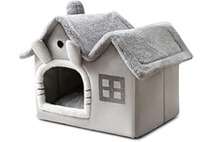 Galatée Cama Cueva para Gatos, Iglú De Gato De Peluche Cálido y Acogedor, Cama Lavable para Perros con Cojín Extraíble, Mejora El Sueño, Casa Plegable para Gatos(L, Gris)